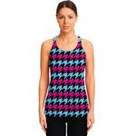 Pink Blue And Black Houndstooth Print Women's Racerback Tank Top