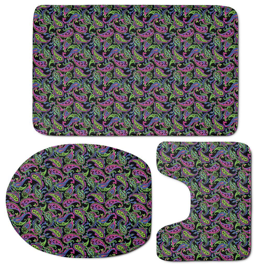 Pink Blue And Green Paisley Print 3 Piece Bath Mat Set