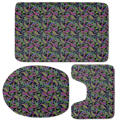 Pink Blue And Green Paisley Print 3 Piece Bath Mat Set