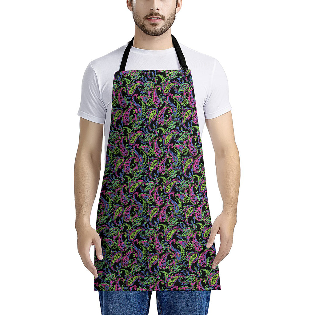 Pink Blue And Green Paisley Print Apron