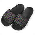 Pink Blue And Green Paisley Print Black Slide Sandals