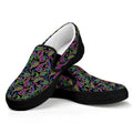 Pink Blue And Green Paisley Print Black Slip On Sneakers