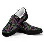 Pink Blue And Green Paisley Print Black Slip On Shoes