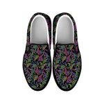 Pink Blue And Green Paisley Print Black Slip On Shoes