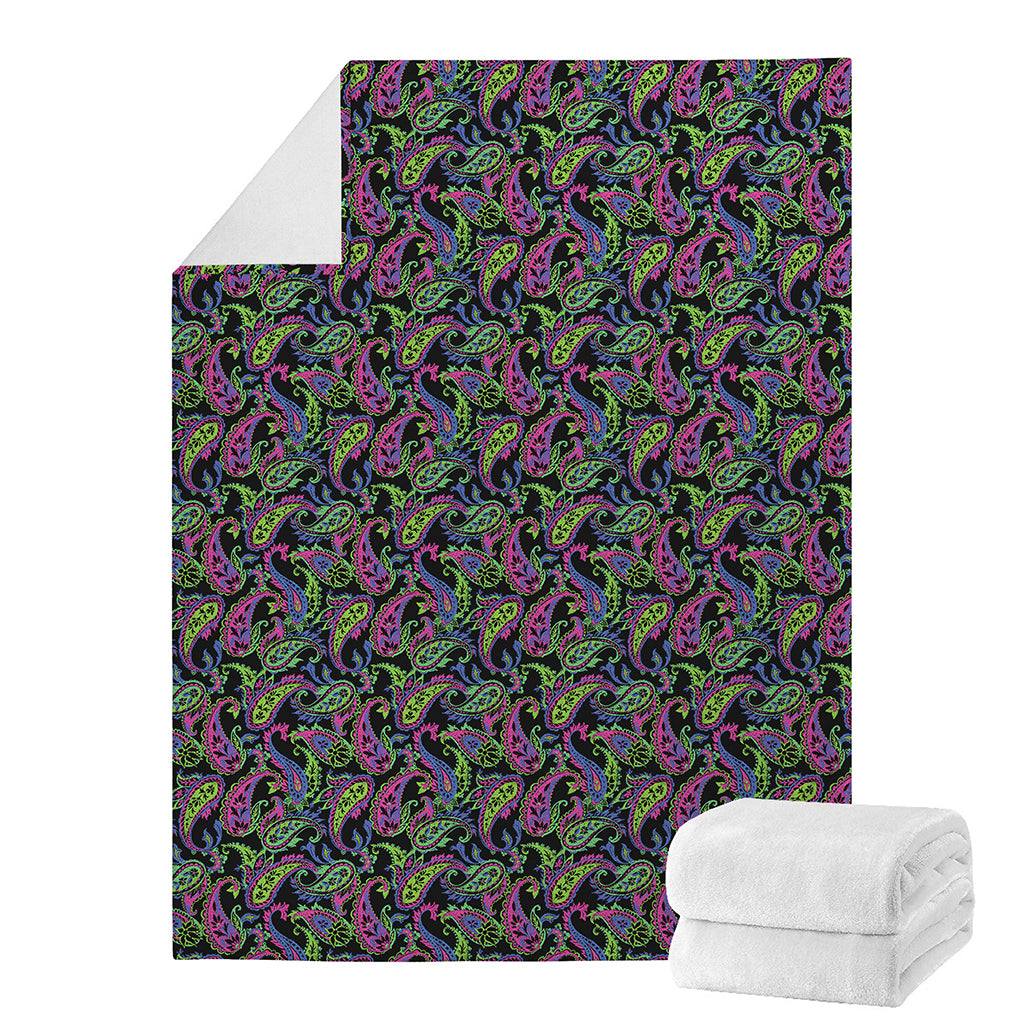 Pink Blue And Green Paisley Print Blanket