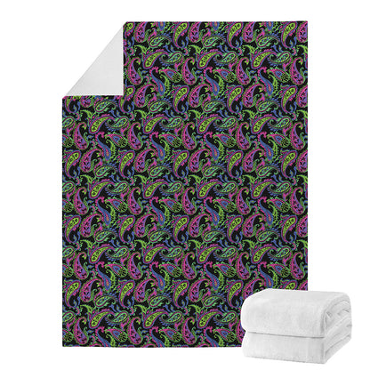 Pink Blue And Green Paisley Print Blanket