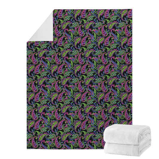 Pink Blue And Green Paisley Print Blanket