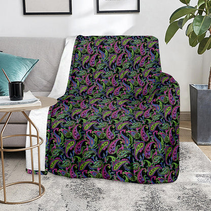 Pink Blue And Green Paisley Print Blanket