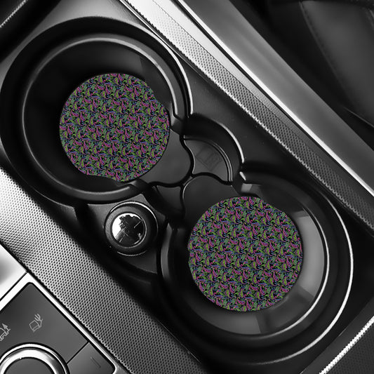 Pink Blue And Green Paisley Print Car Coasters