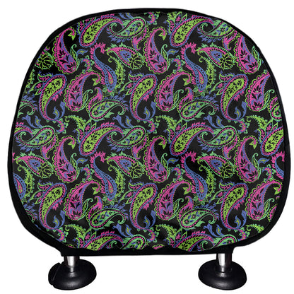 Pink Blue And Green Paisley Print Car Headrest Covers