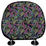 Pink Blue And Green Paisley Print Car Headrest Covers