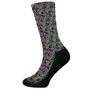 Pink Blue And Green Paisley Print Crew Socks