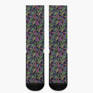 Pink Blue And Green Paisley Print Crew Socks