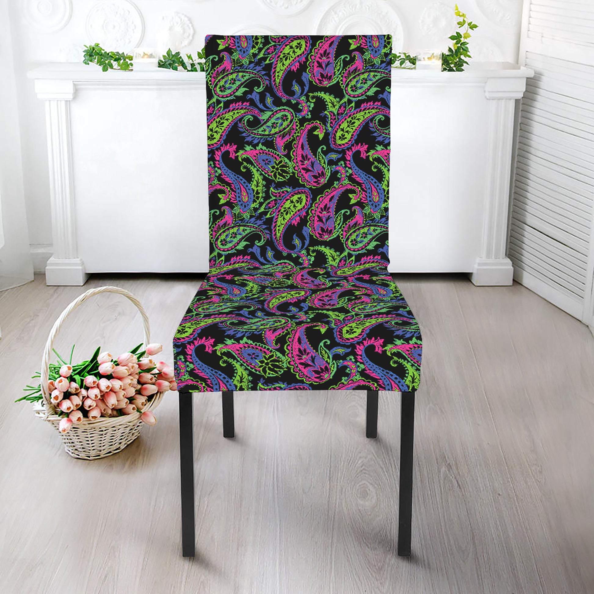 Pink Blue And Green Paisley Print Dining Chair Slipcover