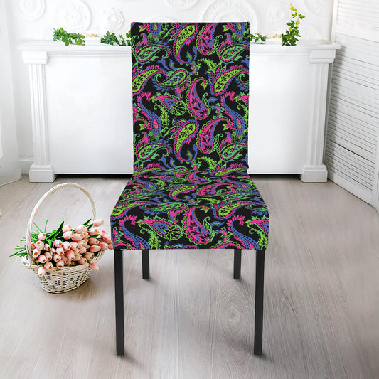 Pink Blue And Green Paisley Print Dining Chair Slipcover