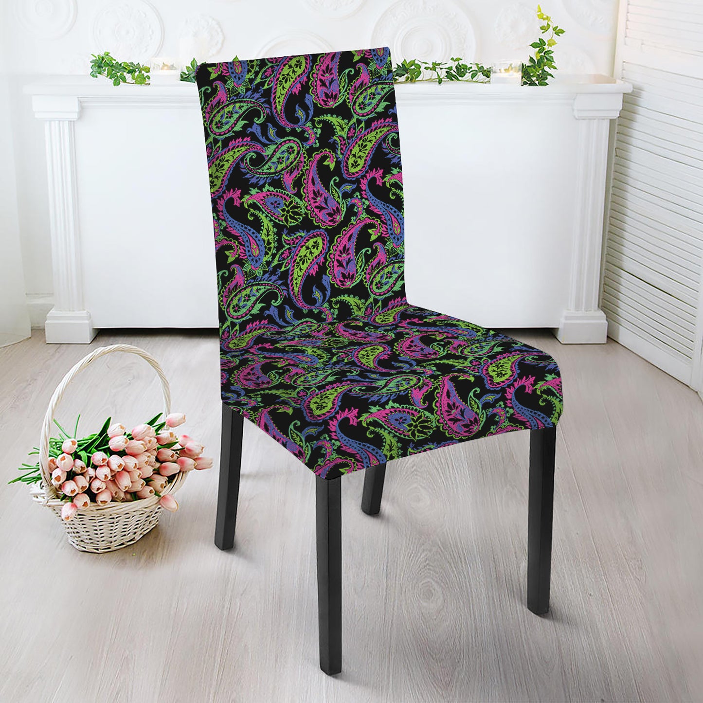 Pink Blue And Green Paisley Print Dining Chair Slipcover