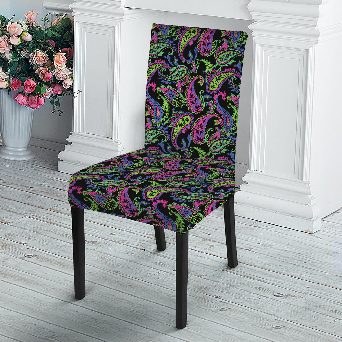 Pink Blue And Green Paisley Print Dining Chair Slipcover