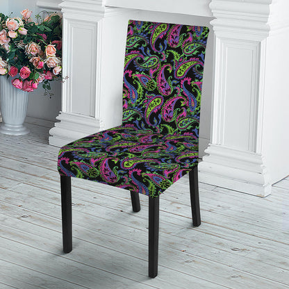 Pink Blue And Green Paisley Print Dining Chair Slipcover