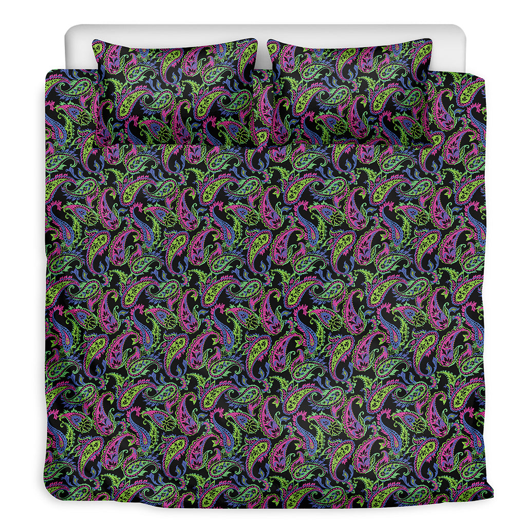 Pink Blue And Green Paisley Print Duvet Cover Bedding Set
