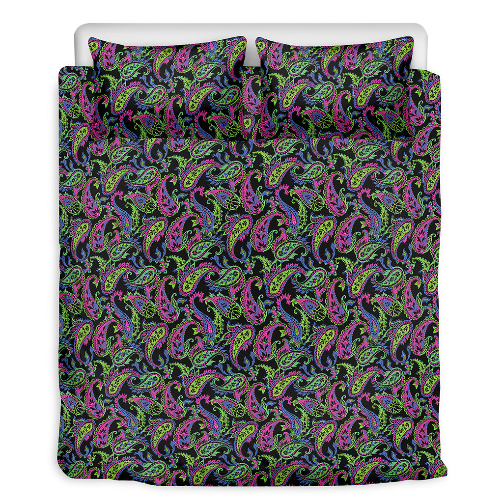Pink Blue And Green Paisley Print Duvet Cover Bedding Set