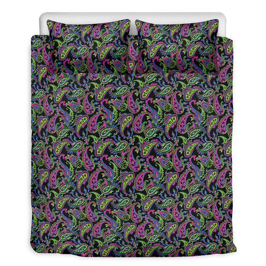 Pink Blue And Green Paisley Print Duvet Cover Bedding Set