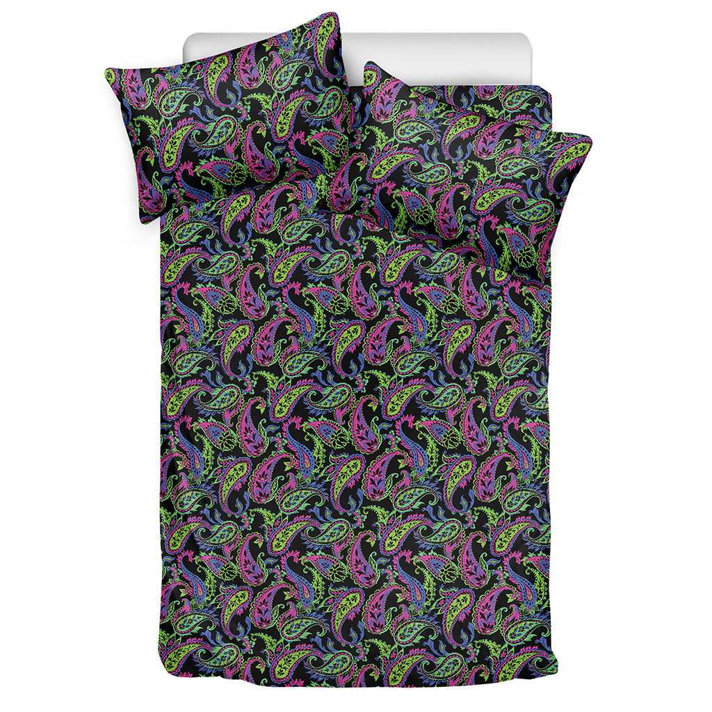 Pink Blue And Green Paisley Print Duvet Cover Bedding Set