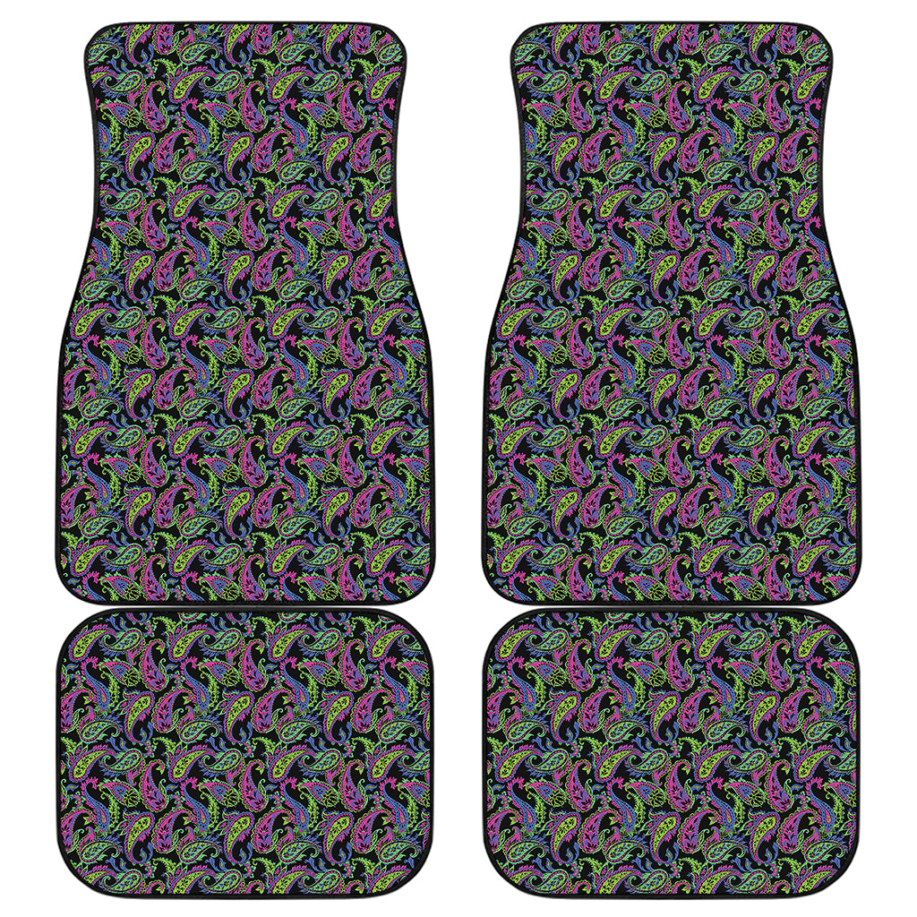 Pink Blue And Green Paisley Print Front and Back Car Floor Mats