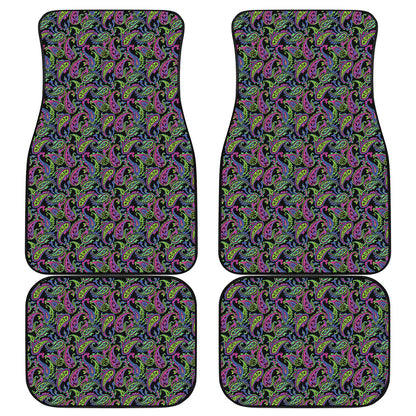 Pink Blue And Green Paisley Print Front and Back Car Floor Mats