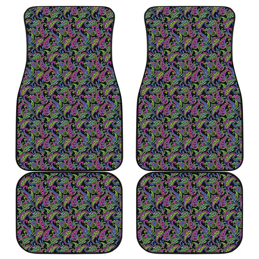 Pink Blue And Green Paisley Print Front and Back Car Floor Mats