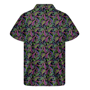 Pink Blue And Green Paisley Print Men's Short Sleeve Shirt