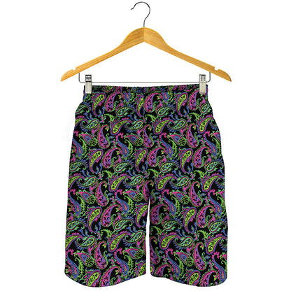 Pink Blue And Green Paisley Print Men's Shorts