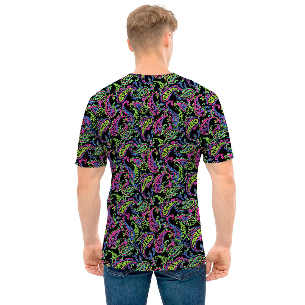 Pink Blue And Green Paisley Print Men's T-Shirt