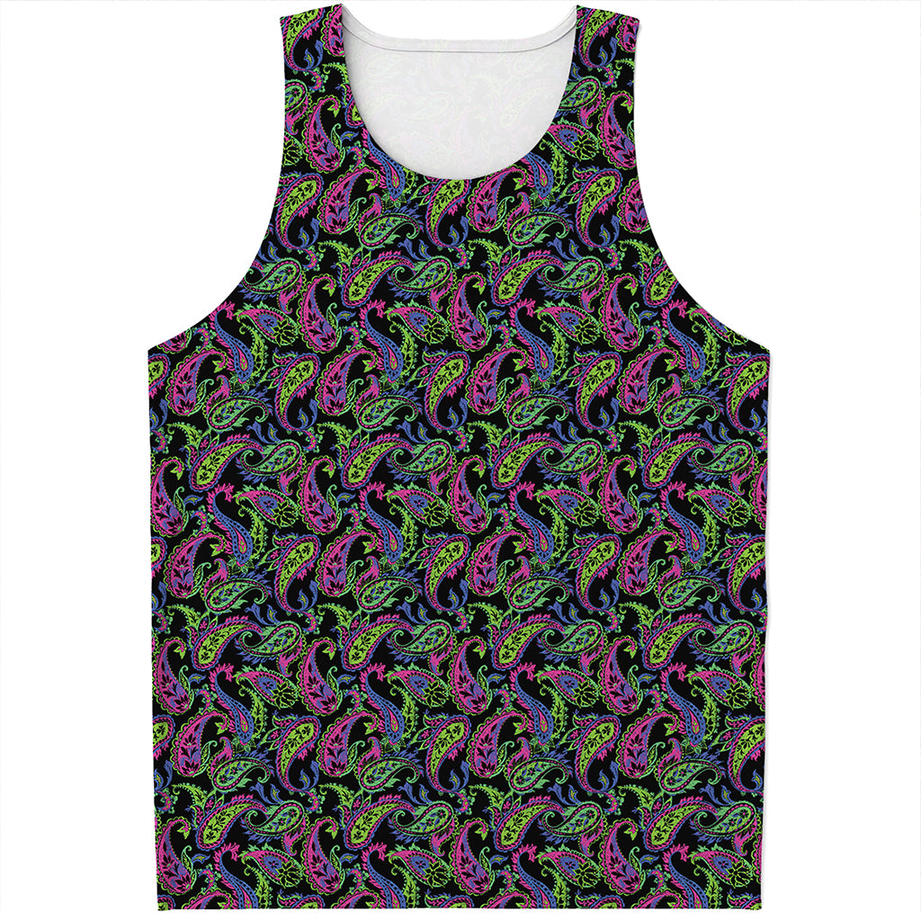 Pink Blue And Green Paisley Print Men's Tank Top