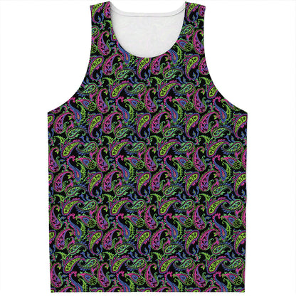 Pink Blue And Green Paisley Print Men's Tank Top