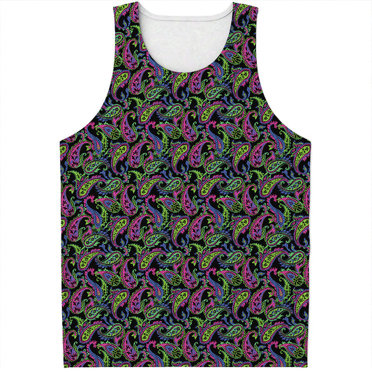Pink Blue And Green Paisley Print Men's Tank Top
