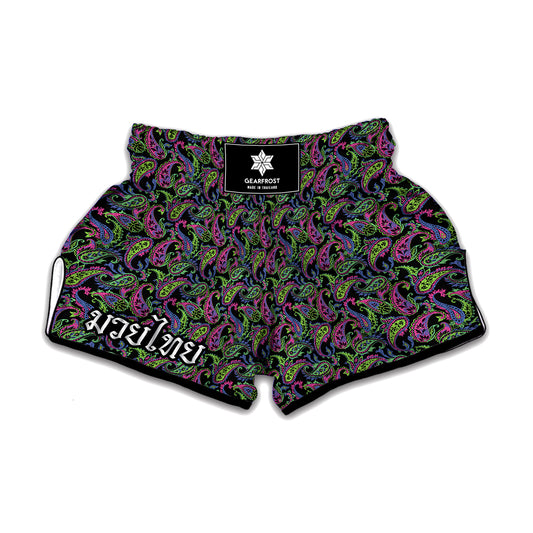 Pink Blue And Green Paisley Print Muay Thai Boxing Shorts