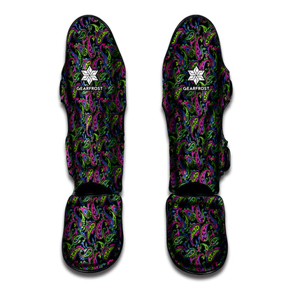 Pink Blue And Green Paisley Print Muay Thai Shin Guard