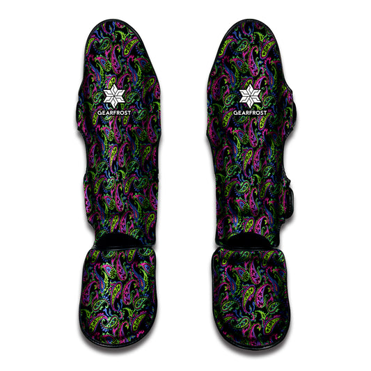 Pink Blue And Green Paisley Print Muay Thai Shin Guard