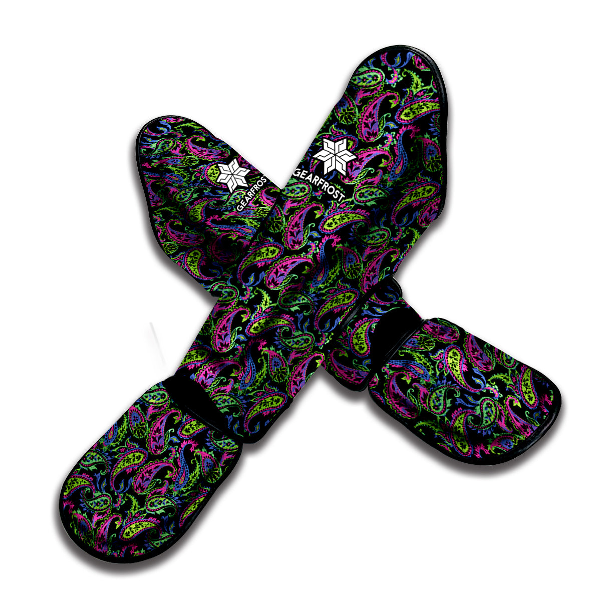 Pink Blue And Green Paisley Print Muay Thai Shin Guard