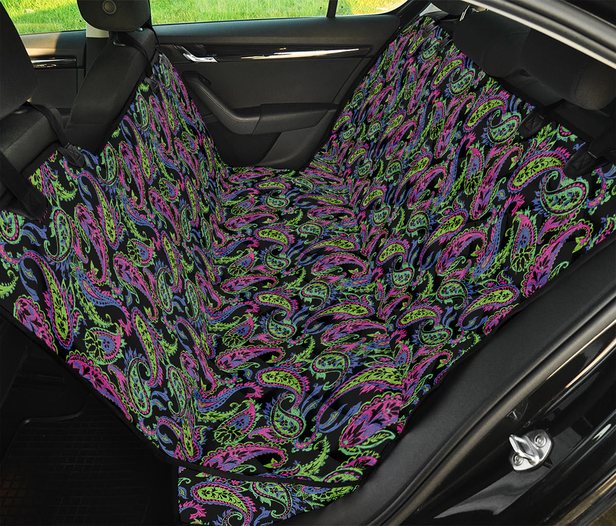 Pink Blue And Green Paisley Print Pet Car Back Seat Cover