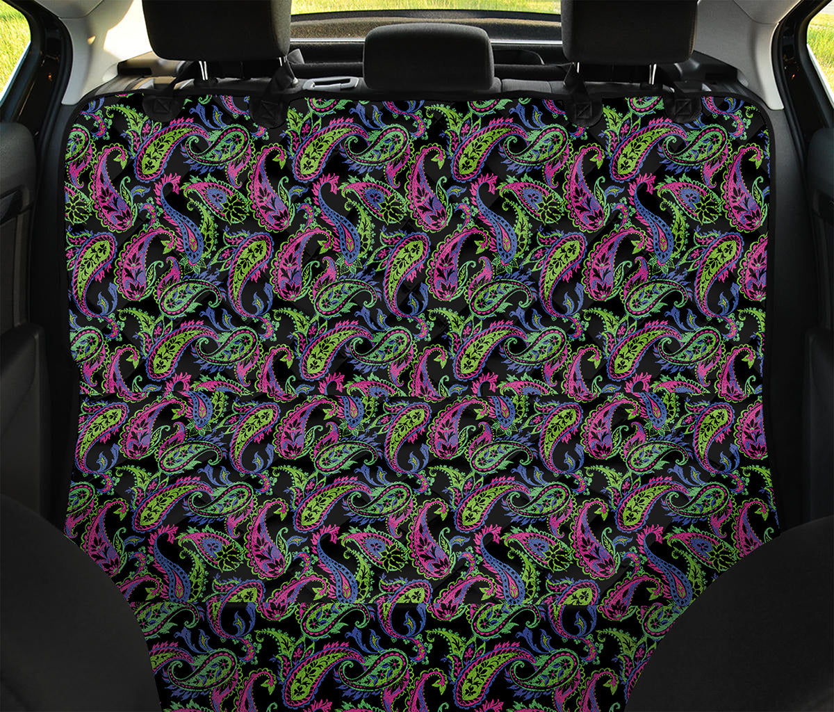 Pink Blue And Green Paisley Print Pet Car Back Seat Cover