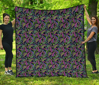 Pink Blue And Green Paisley Print Quilt