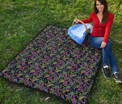 Pink Blue And Green Paisley Print Quilt