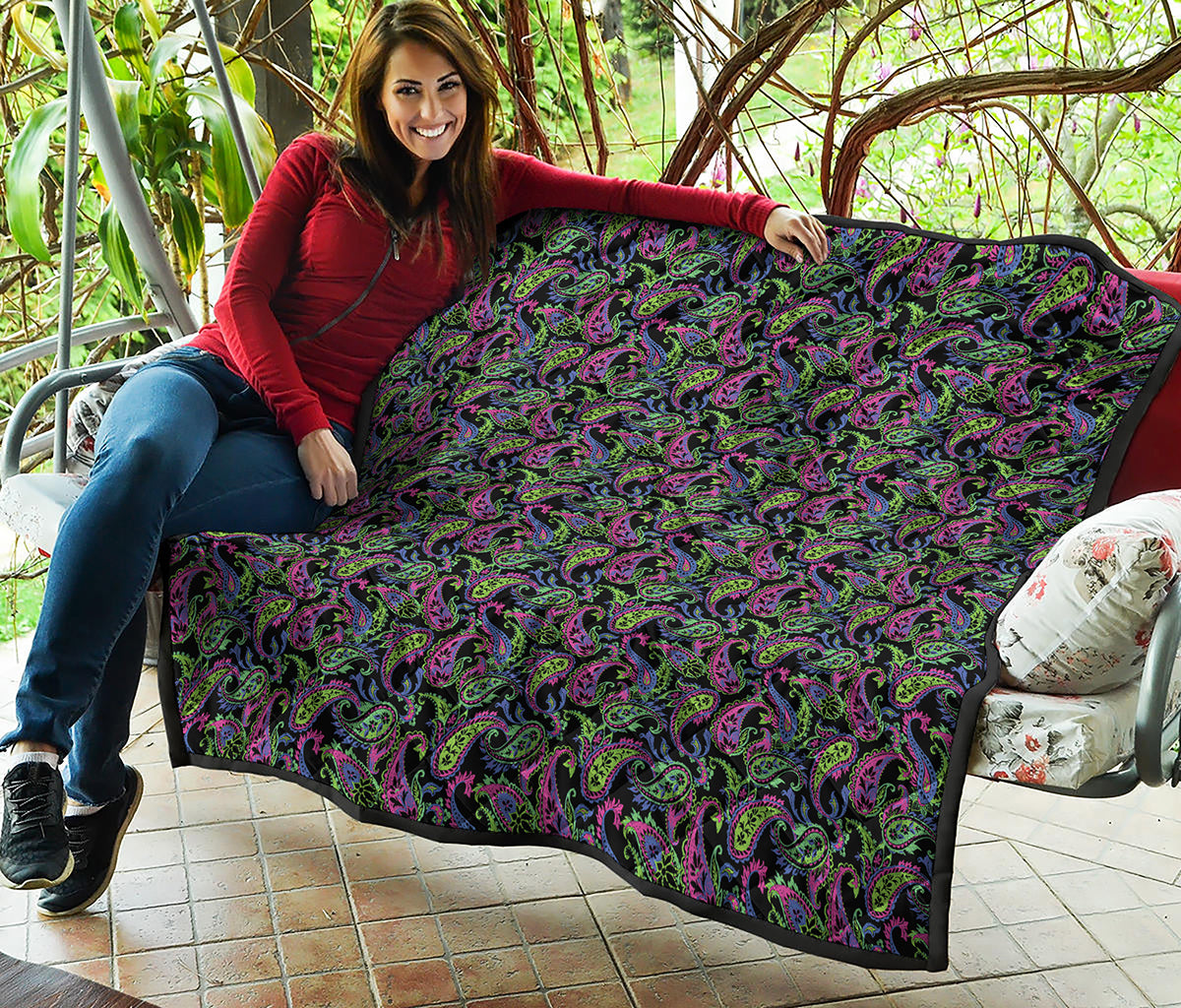 Pink Blue And Green Paisley Print Quilt