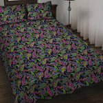 Pink Blue And Green Paisley Print Quilt Bed Set