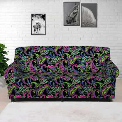 Pink Blue And Green Paisley Print Sofa Cover