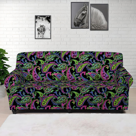 Pink Blue And Green Paisley Print Sofa Cover