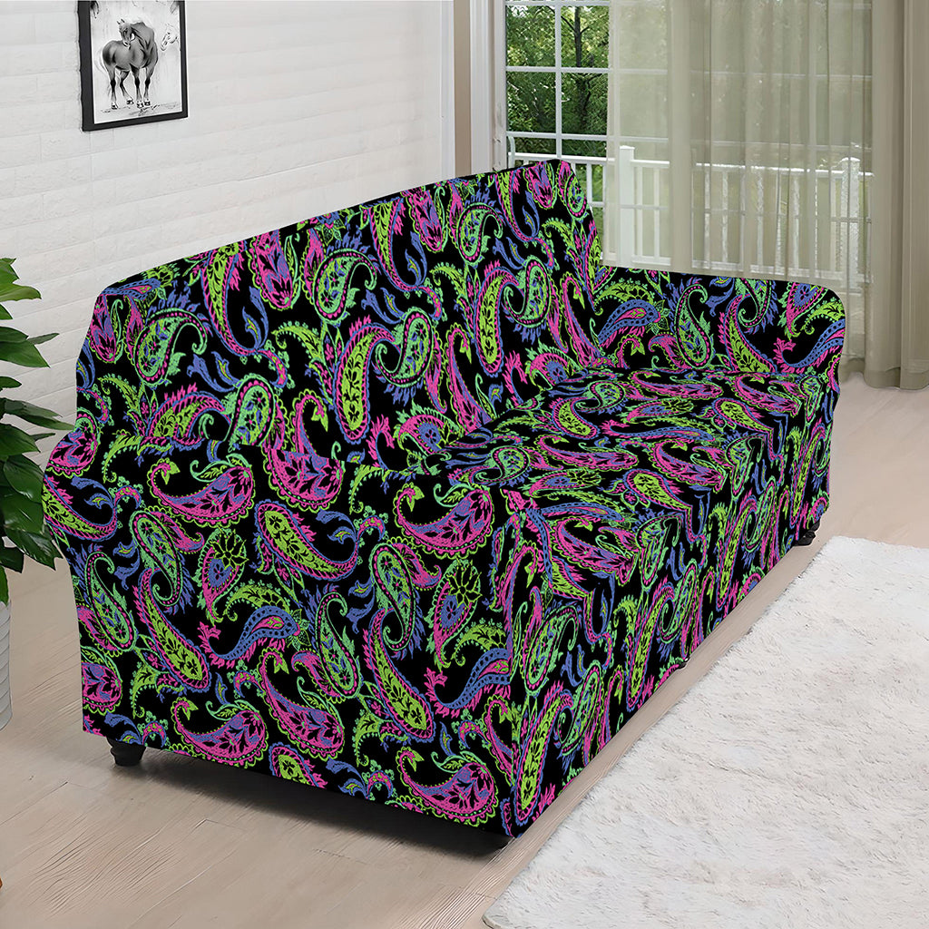Pink Blue And Green Paisley Print Sofa Cover