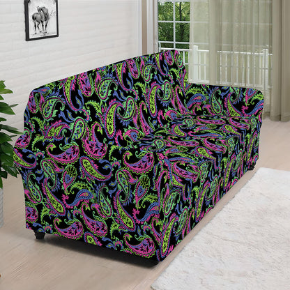 Pink Blue And Green Paisley Print Sofa Cover
