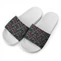 Pink Blue And Green Paisley Print White Slide Sandals